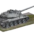 Gray Military Tank Model With Long Gun Barrel And Metal Tracks On Grass Terrain
