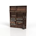 Vintage Wooden Bookcase With Multiple Shelves Books Small Decorative Items And Drawers