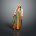 Woman In Traditional Long Dress With Headscarf Colorful Embroidery And Ornate Trim Standing
