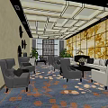 Elegant Leisure Area Interior With Gray Armchairs White Sofa Patterned Carpet And Ceiling Design