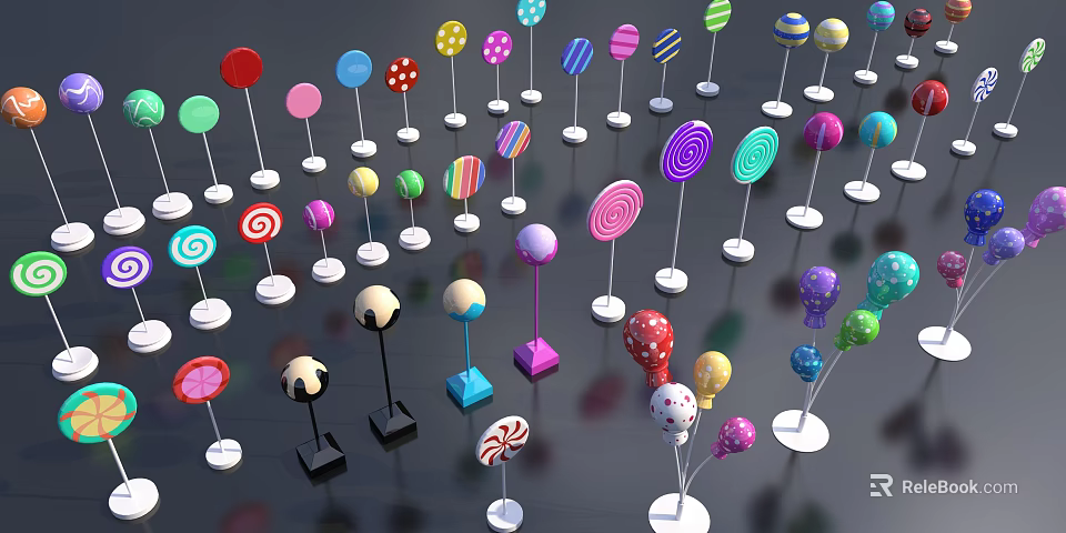Colorful Lollipop Shaped Inflatable Decorations With Various Designs And Stands For Events 3d model 