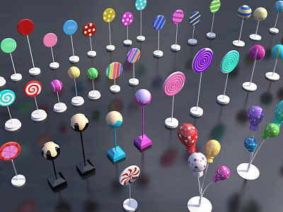 Colorful Lollipop Shaped Inflatable Decorations With Various Designs And Stands For Events 3d model