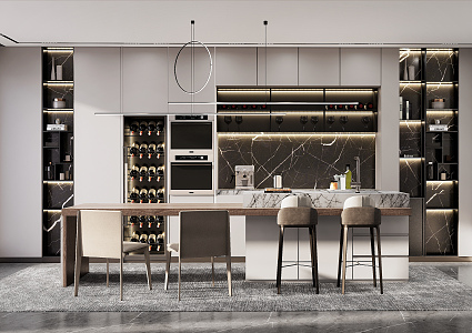 Modern Dining Table and Chair Combination West Cabinet Wine Cabinet Bar Counter 3d model