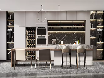 Modern Dining Table and Chair Combination West Cabinet Wine Cabinet Bar Counter 3d model