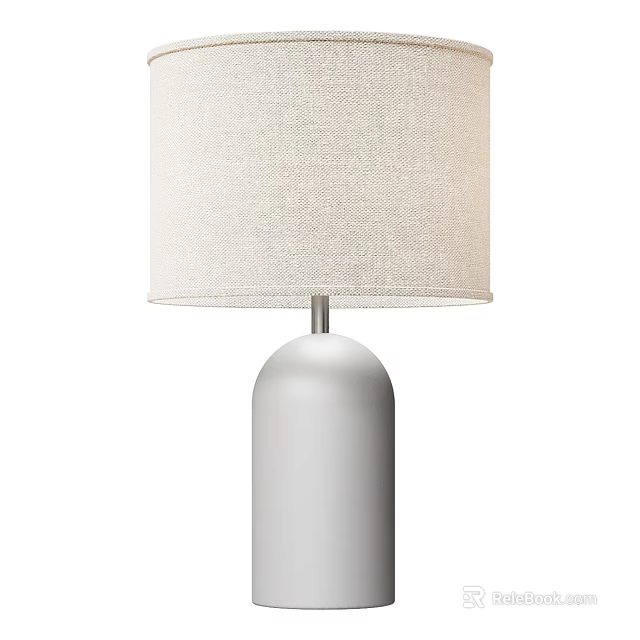 Modern Table Lamp With Linen Shade And Sleek Silver Metal Base Design 3d model 