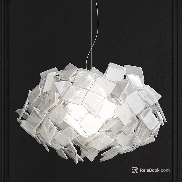 Modern White Chandelier with Geometric Square Transparent Pieces in Spherical Design for Interior Decoration 3d model 