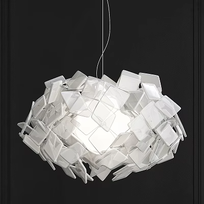 Modern White Chandelier with Geometric Square Transparent Pieces in Spherical Design for Interior Decoration 3d model