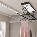Modern Black Ceiling Mounted Clothes Hanger With Pink Dress Gray Wall And Window Blinds