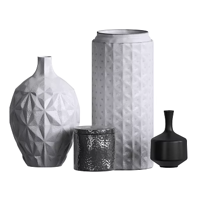 Modern Decorative Vases With Geometric Patterns And Metallic Finish In White Black Silver 3d model