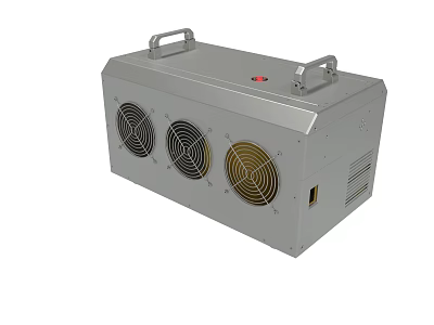 Silver Portable Electrical Device With Three Fans Handles And Red Button 3d model