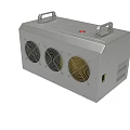 Silver Portable Electrical Device With Three Fans Handles And Red Button 3d model