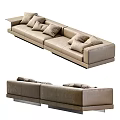 Comfortable Modern Beige Sectional Sofa With Multiple Plush Pillows And Side Table Extension 3d model