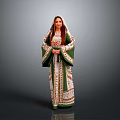 Traditional Women's Clothing In Green And White With Floral Patterns Design