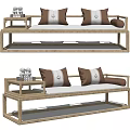 Traditional Chinese Wooden Arhat Daybed With Decorative Pillows And Side Table