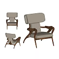 Mid Century Modern Accent Chair With Wooden Frame Upholstered Seat And Curved Arms Design