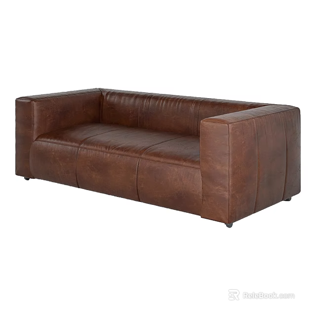 Brown Leather Three-Seater Sofa Modern Design With Comfortable Armrest And Structure 3d model