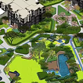 Residential Housing Complex Landscape With Central Green Area And Water Features