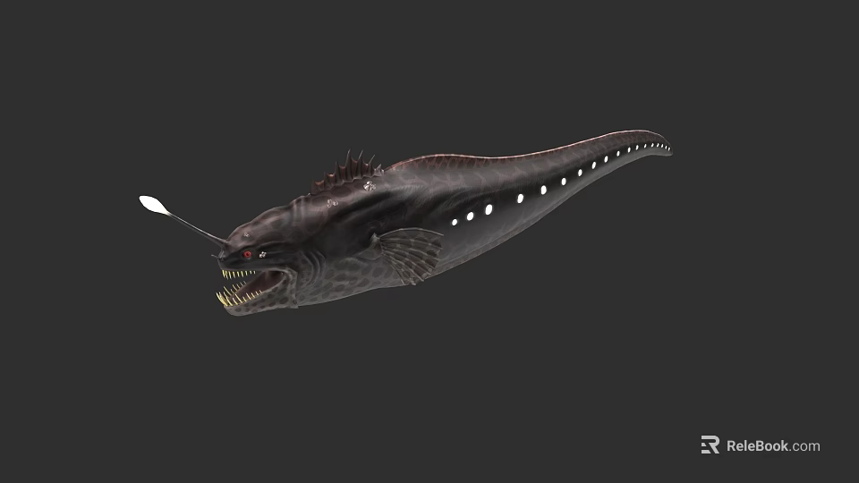 Black Deep Sea Aquatic Animal With Sharp Teeth Red Eyes And White Spots 3d model 