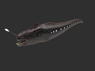 Black Deep Sea Aquatic Animal With Sharp Teeth Red Eyes And White Spots 3d model