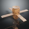 Golden Spacecraft Model With Cylindrical Main Body And Solar Panel Structures 3d model