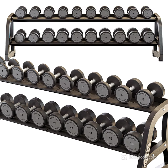 Multi Tiered Dumbbell Rack With Stacked Weight Dumbbells For Home Gym Training 3d model 