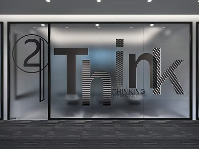 Office Entrance Glass Door Featuring 21 Think And THINKING Letters Design 3d model
