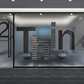 Office Entrance Glass Door Featuring 21 Think And THINKING Letters Design