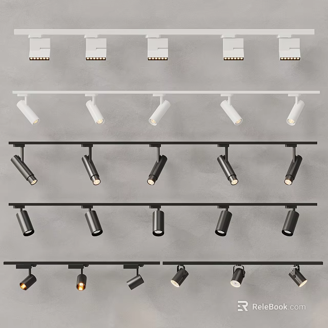 Modern Adjustable Downlights And Spotlights Track Mounted White Black Indoor Lighting 3d model 