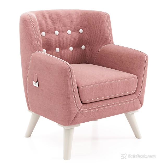 Pink Single Sofa With Button Tufted Design Comfy Armrest And Sturdy White Legs 3d model