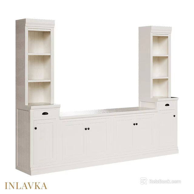 White TV Wall Unit With Open Shelves Cabinets And Storage Space 3d model 