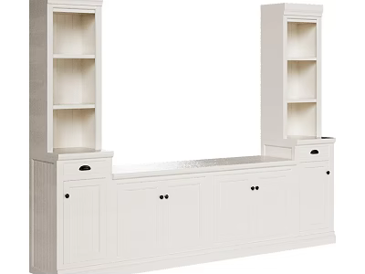 White TV Wall Unit With Open Shelves Cabinets And Storage Space 3d model