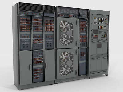 Computer Server Racks With Multiple Cabinets Cooling Fans Control Panels And Indicator Lights 3d model