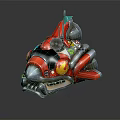 Colorful Mechanical Figurine With Red Black Flame Patterns And Gear Decorative Details
