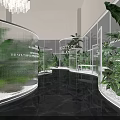 The Onyx Building Modern Interior Featuring Curved Glass Walls Indoor Plants And Black Reflective Floor