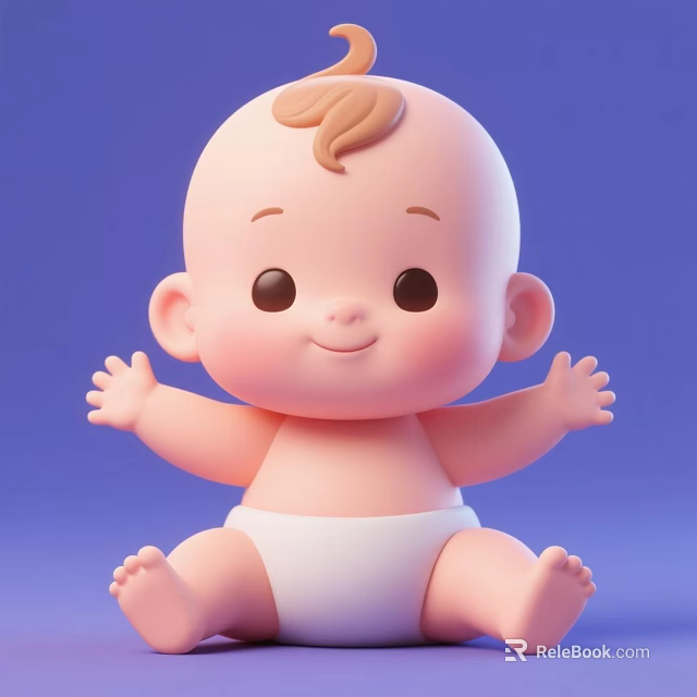 Cute 3D Baby Doll with Smiling Face Open Arms and White Diaper against Blue Background 3d model 