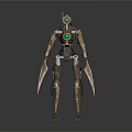 Sci Fi Mechanical Robot Character Standing With Green Core And Bladed Arms 3d model