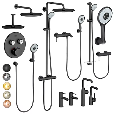 Modern Black Shower System Components With Handheld Head And Controls 3d model