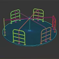 Colorful Spinning Playground Equipment With Blue Circular Base And Green Yellow Red Railings For Kids