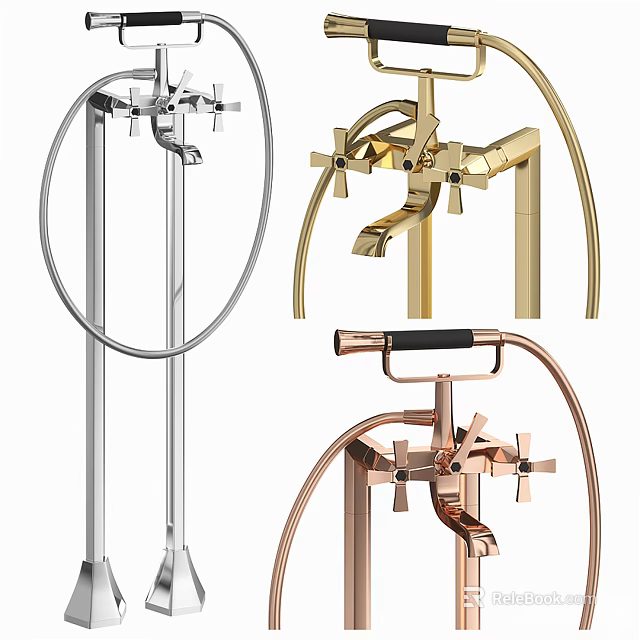 Modern Shower Faucet Set With Silver Gold Rose Gold Finishes And Contemporary Design 3d model 