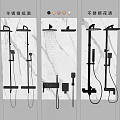 Stainless Steel Shower System With Top And Handheld Sprays On Marble Wall Background
