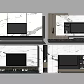 Modern TV Background Wall Design With Marble Panels Storage Cabinets And Decor Items 3d model