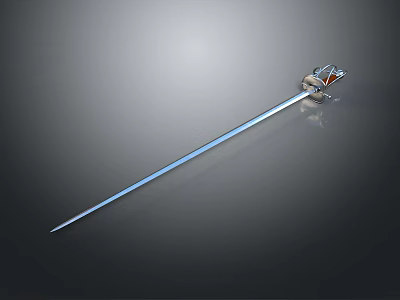 Polished Silver Sword With Sharp Blade And Ornate Hilt Design 3d model