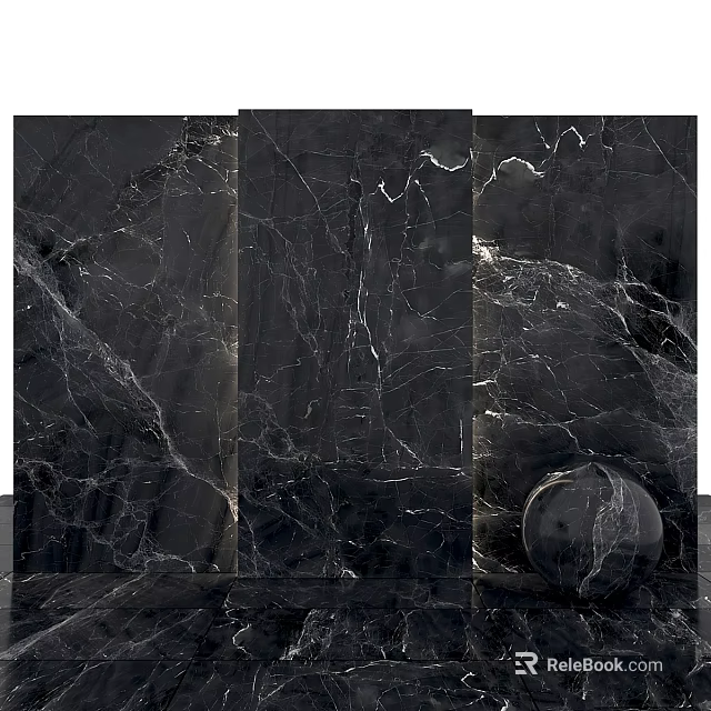 Black Marble Construction Components With Natural Texture Slabs And Smooth Sphere 3d model 