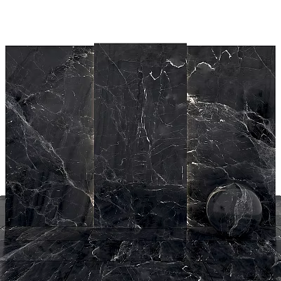 Black Marble Construction Components With Natural Texture Slabs And Smooth Sphere 3d model