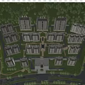 Aerial View Planning of Modern Residential Community with River Green Spaces and Road Network