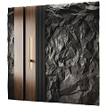 Contemporary Linear Wall Sconce with Warm Light on Wooden Stone Textured Interior Wall