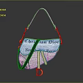 Christian Dior Newspaper Print Saddle Handbag With Green Strap And Gold Hardware