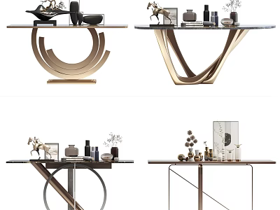 Modern Console Table With Stylish Metallic Base And Decorative Accessories 3d model