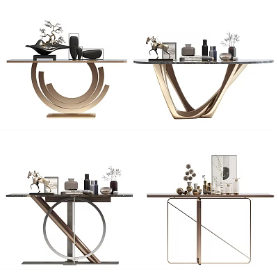 Modern Console Table With Stylish Metallic Base And Decorative Accessories 3d model