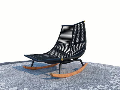 Black Woven Rocking Chair With Wooden Rocking Legs On Gray Floor 3d model